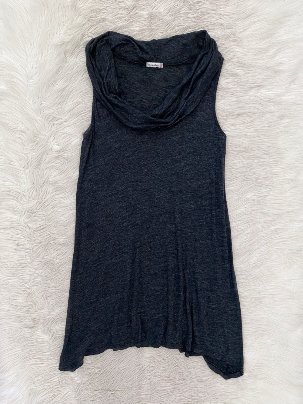 Allen Allen Cowl Neck Tunic Top Dark Heather Gray Sleeveless Dress Lagenlook M